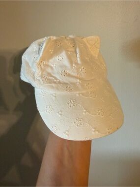 Carter's White Eyelet Floral Cotton Hat with Cat Ears (12-24M)